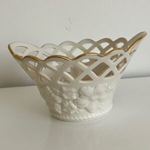 Vintage Lenox Ivory and Gold  Basket Bowl
